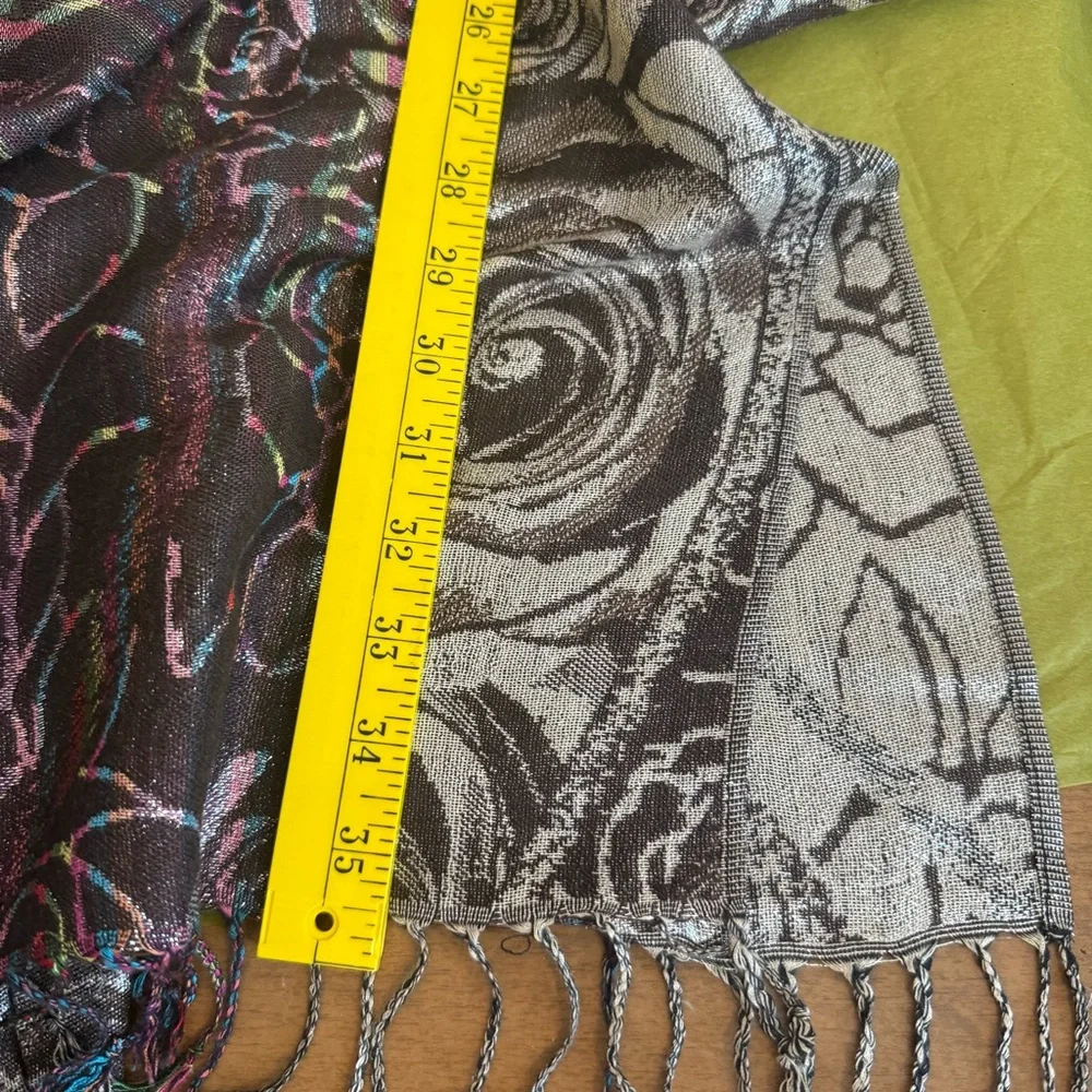 Metallic Thread Rose & Multicolor Stripes Scarf